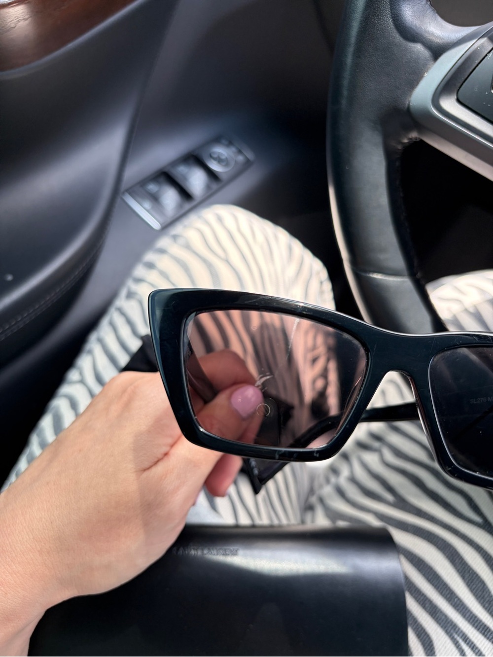 Saint Laurent Women’s Black Glossy Cat-Eye Sunglasses - Picture 7 of 12